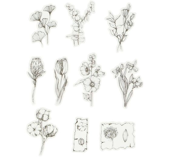 Washi Sticker "Blumen Schwarz/Weiß"