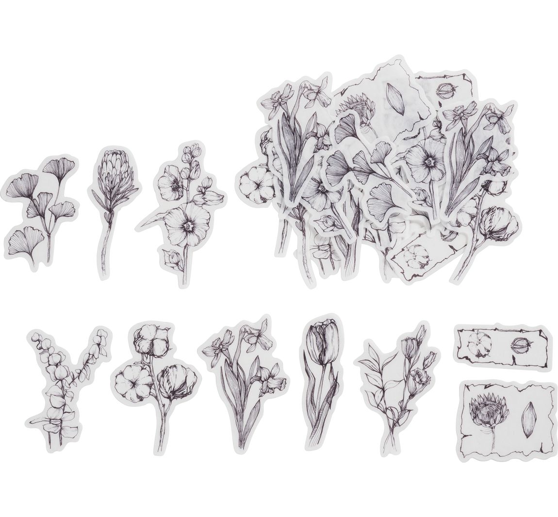 Washi Sticker "Blumen Schwarz/Weiß"
