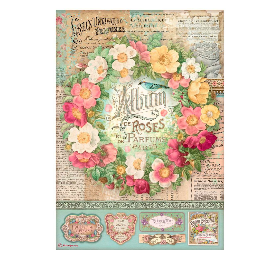 Motiv-Strohseide "Album of Roses"