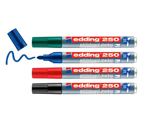 edding 250 Whiteboard Marker mit Aluminium-Schaft "Rundspitze", 4er-Set