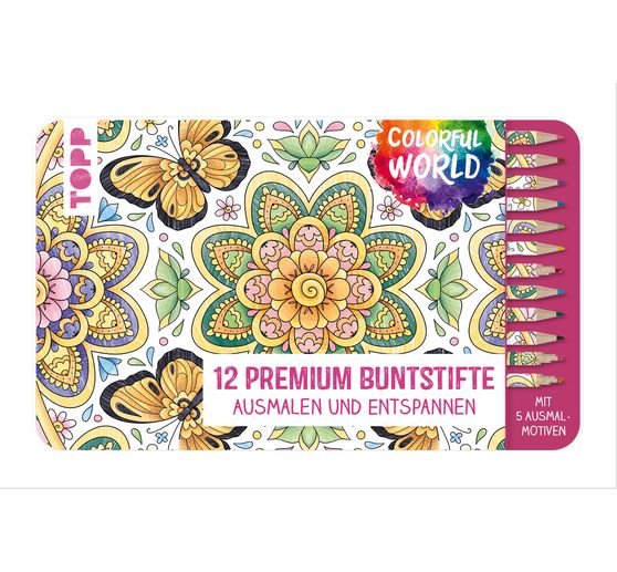 Colorful World Designdose mit 12 Buntstiften