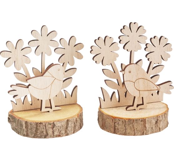 VBS Wooden building kit on bark discs "Birds and flowers"