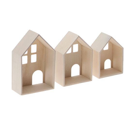 3D Holzhäuschen, 3er-Set