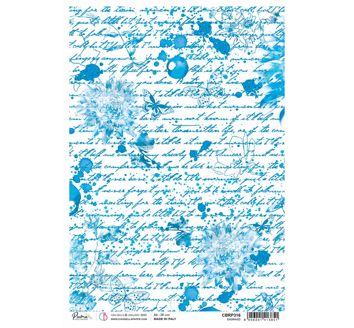 Motiv-Strohseide "Indigo Scripts"