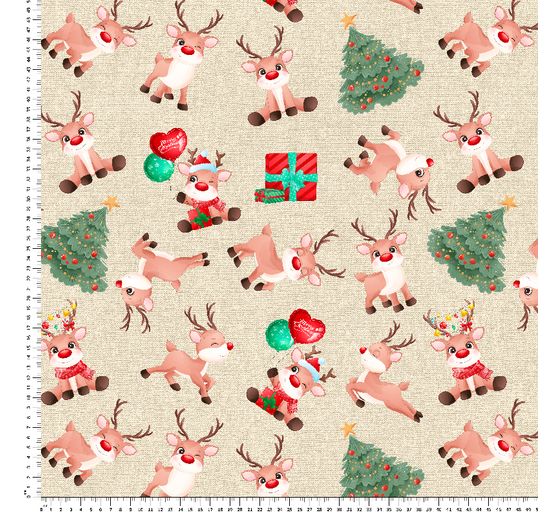 Motiv-Stoff Leinenoptik "Reindeer Rudolph"