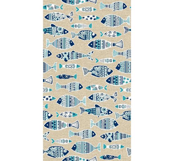 Motiv-Stoff Leinenoptik "Fische"