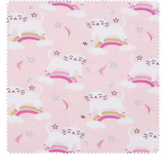 Jersey-Stoff "Rainbow-Cat", Rosa