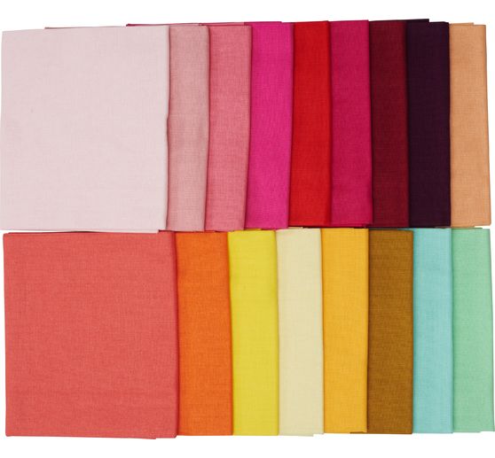 Stoffpaket Patchy Uni "Rosa-Rot-Orange-Gelb", 17 Zuschnitte