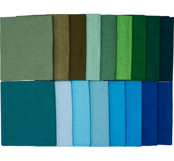 Stoffpaket Patchy Uni "Blau-Grün-Oliv-Grau", 17 Zuschnitte