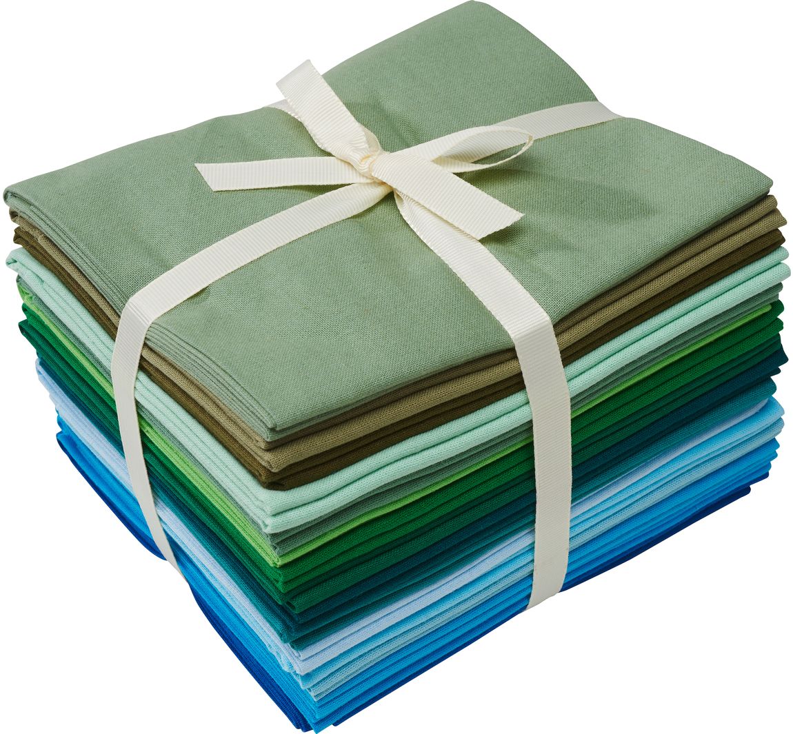 Stoffpaket Patchy Uni "Blau-Grün-Oliv-Grau", 17 Zuschnitte
