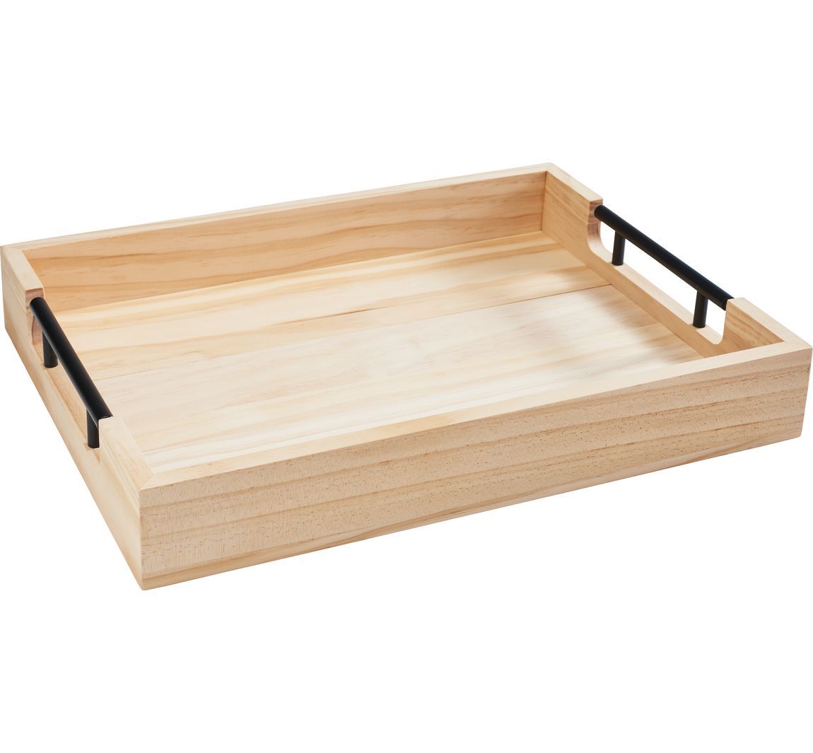 VBS Holz-Tablett "Rustika" mit Metallgriffen