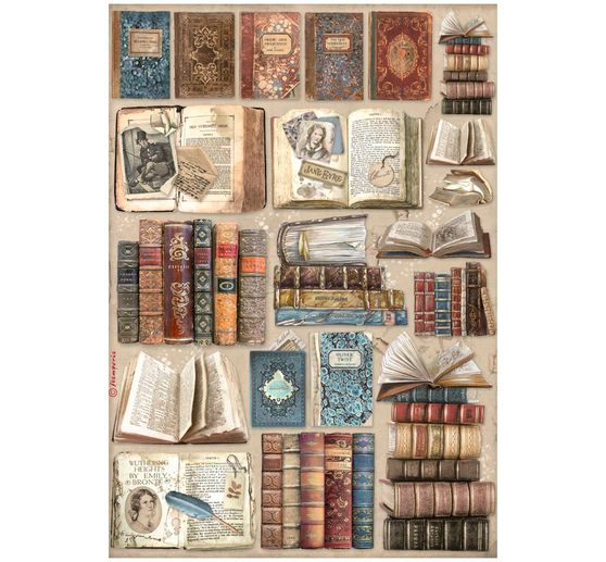 Motiv-Strohseide "Vintage Library Books"