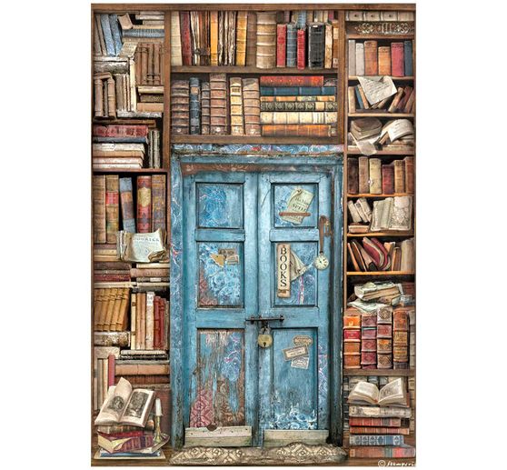 Motiv-Strohseide "Vintage Library Door"