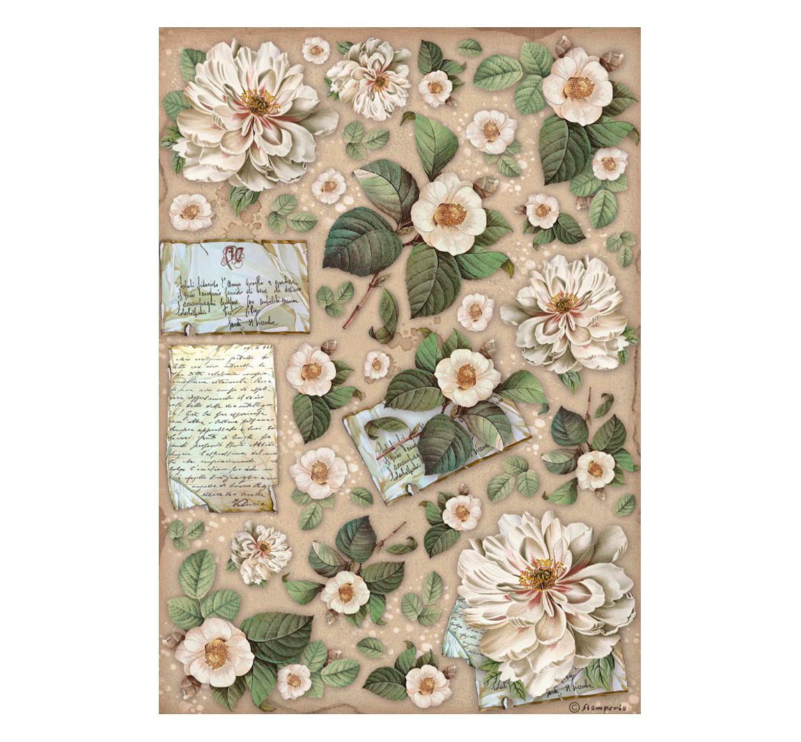 Motiv-Strohseide "Vintage Library Flowers"