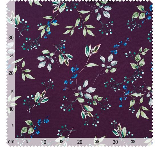 Baumwoll-Stoff "Brilliant" Zweige-Aubergine