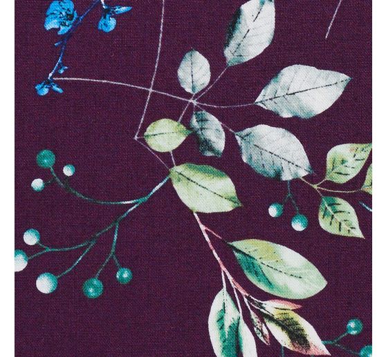 Baumwoll-Stoff "Brilliant" Zweige-Aubergine
