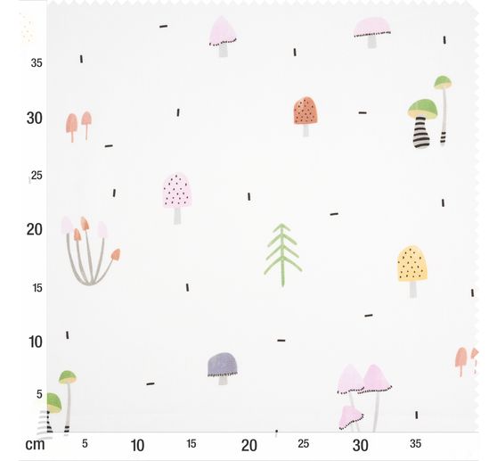 Motiv-Stoff Satinoptik "Kleine Pilze Kunterbunt"