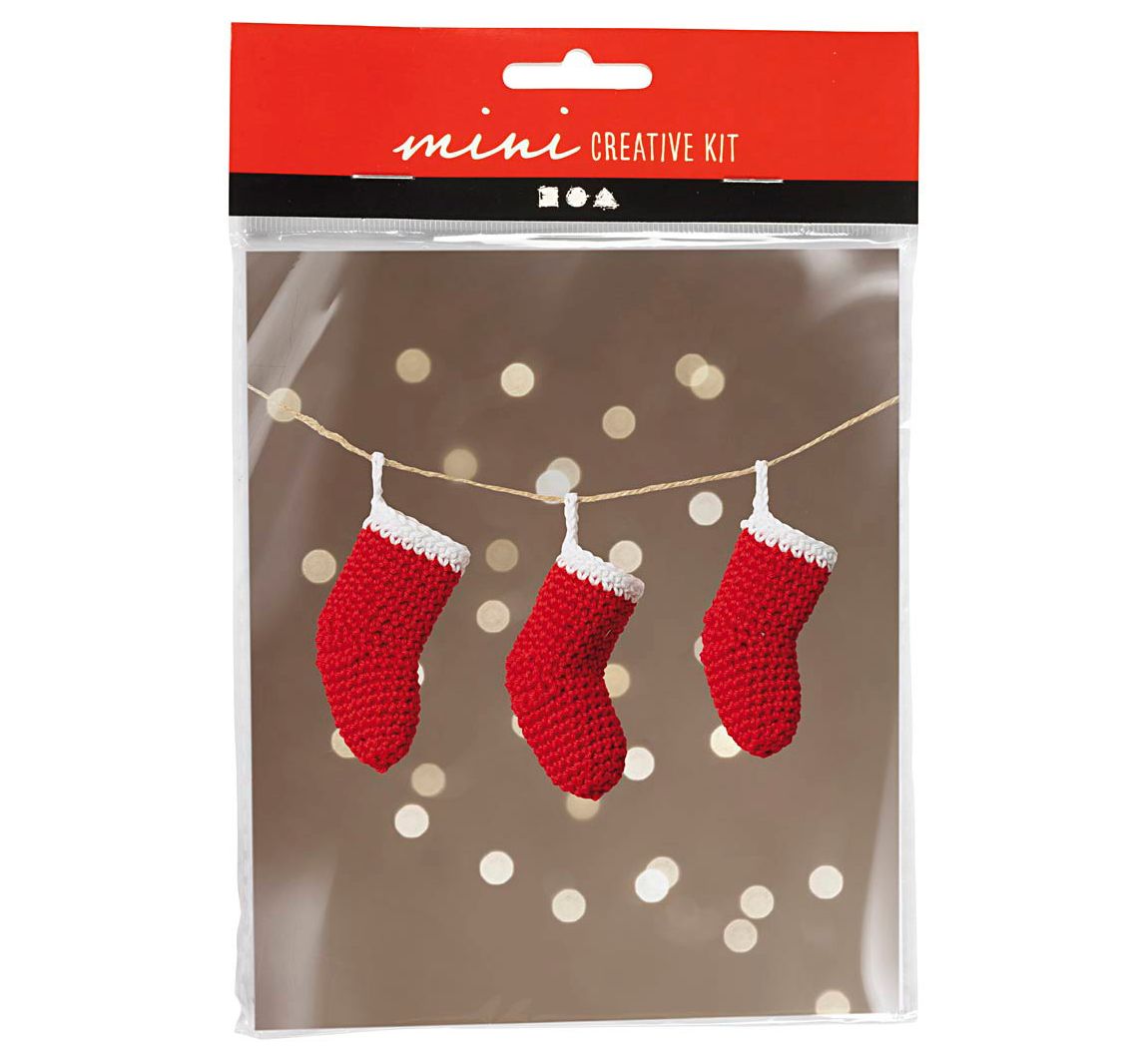 Mini Bastelset Häkeln "Weihnachtsstrümpfe"