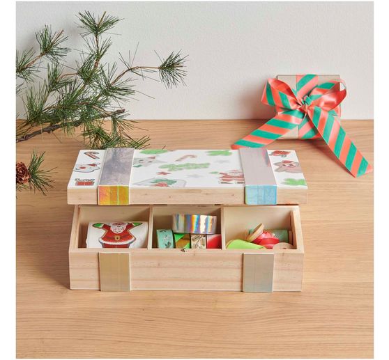 Holz-Kiste / Aufbewahrungsbox mit 6-facher Einteilung