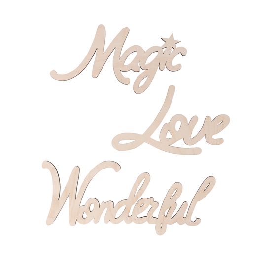 Holz-Schriftzüge "Magic-Love-Wonderful", 3er Set