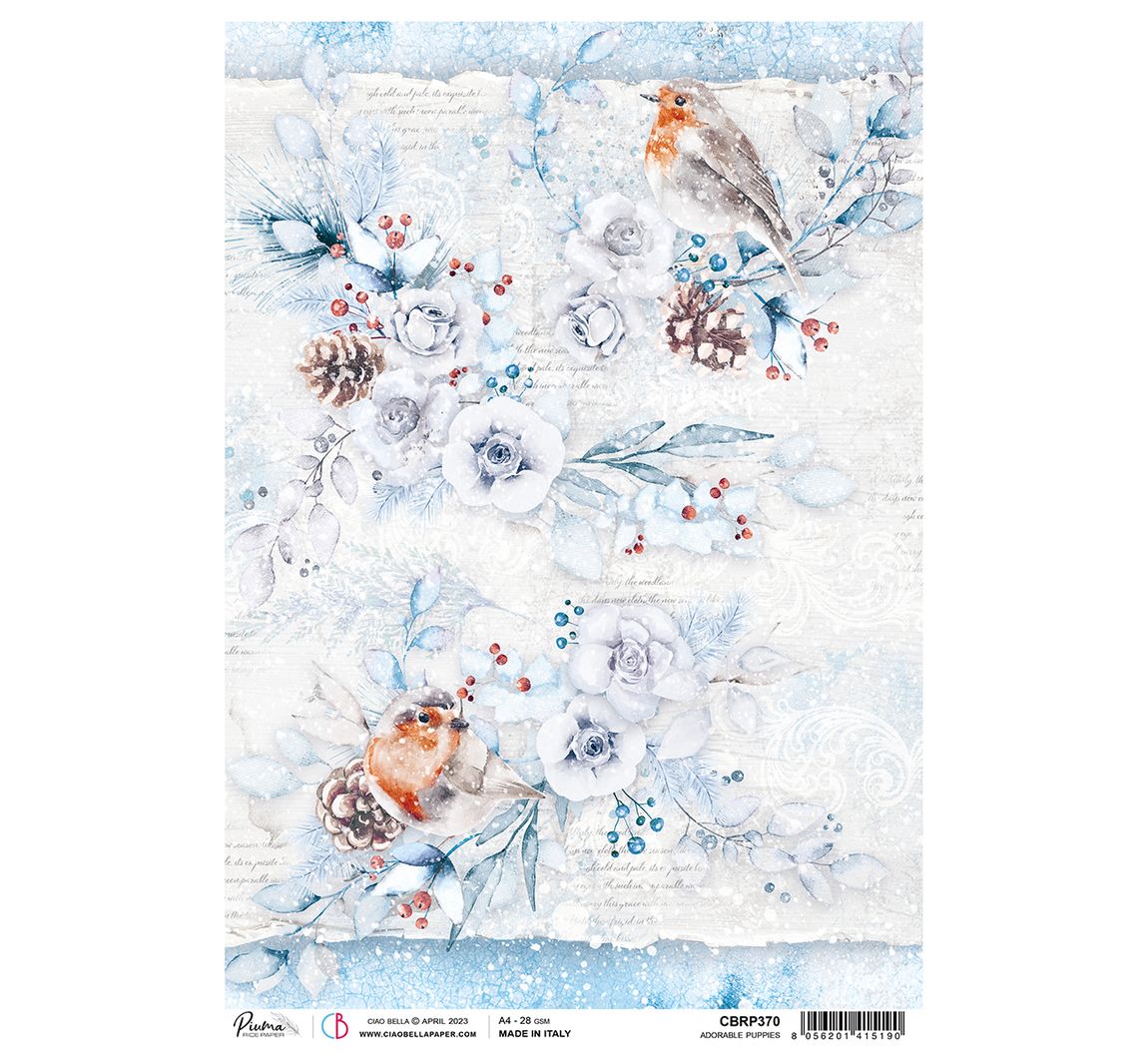 Motiv-Strohseide "Vögel im Winter"