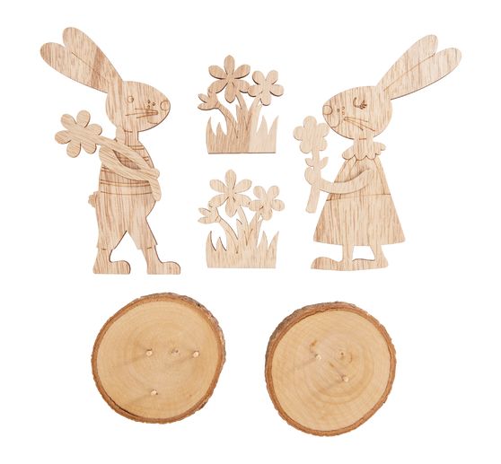 VBS Holz-Steckmotive auf Rindenscheibe "Hase Bugs und Bea"