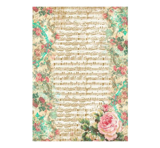Motif straw silk "Precious - Rose and Music"