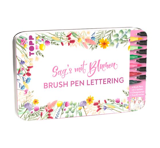 Handlettering Designdose Brush Pens Sag's mit Blumen