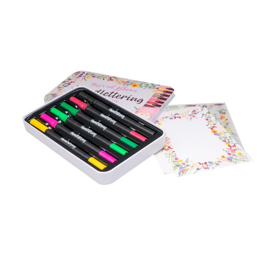 Handlettering Designdose Brush Pens Sag's mit Blumen