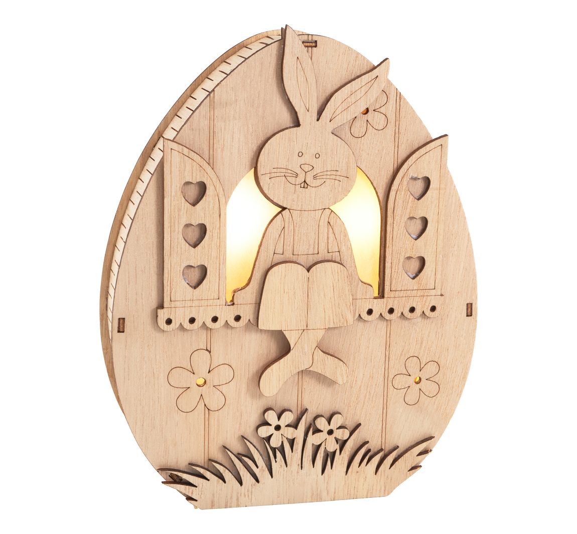 VBS Holz-Ei mit LED "Hase im Fenster"