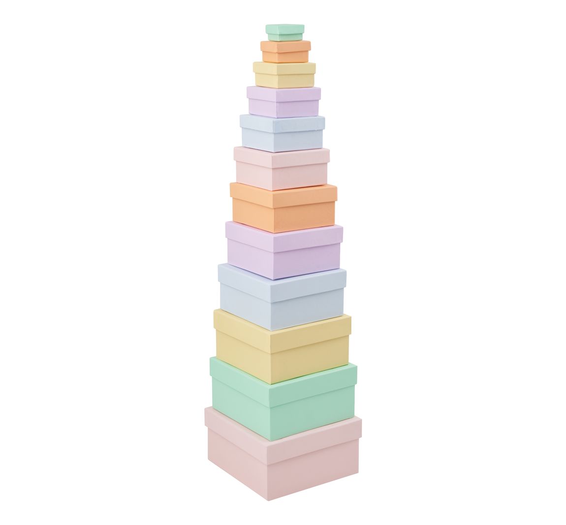 Pappschachteln "Quadrat", Pastellfarben, 12er-Set
