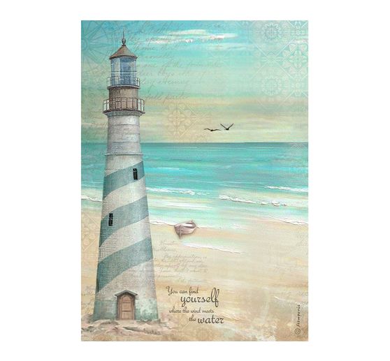 Motif straw silk "Sea Land - Lighthouse"