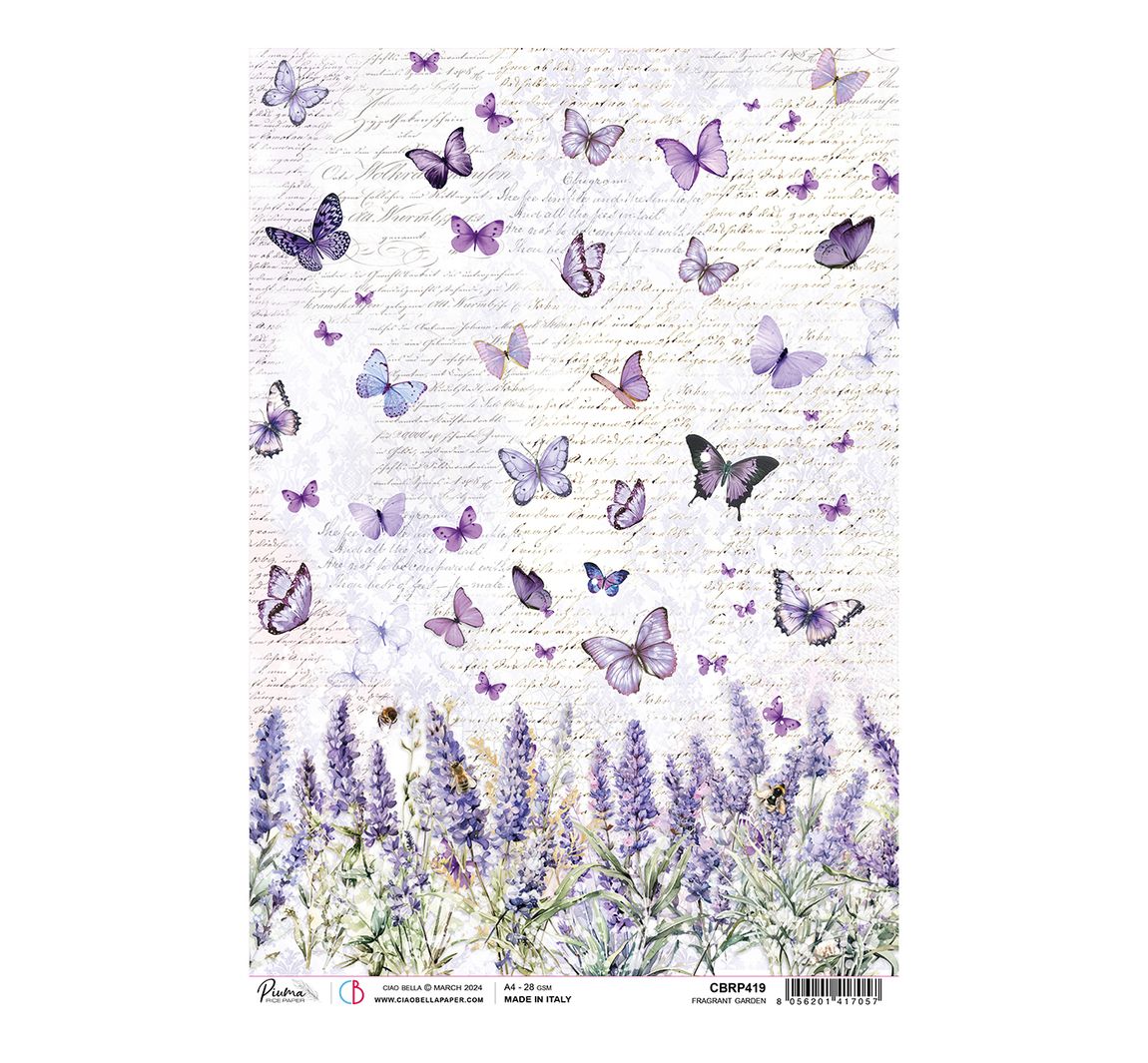 Motiv-Strohseide "Morning Provence - Lavendel und Schmetterlinge"