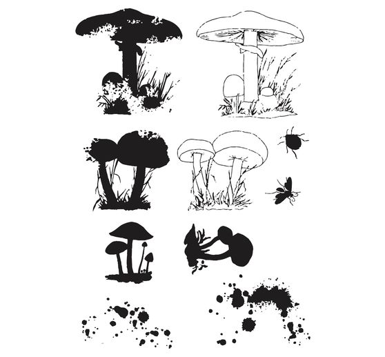 Sizzix Framelits Stanzschablone und Clear Stamps "Painted Pencil Mushrooms"