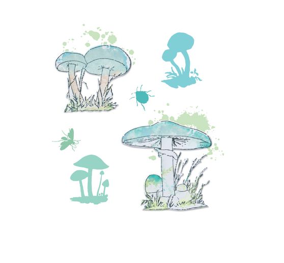 Sizzix Framelits Stanzschablone und Clear Stamps "Painted Pencil Mushrooms"
