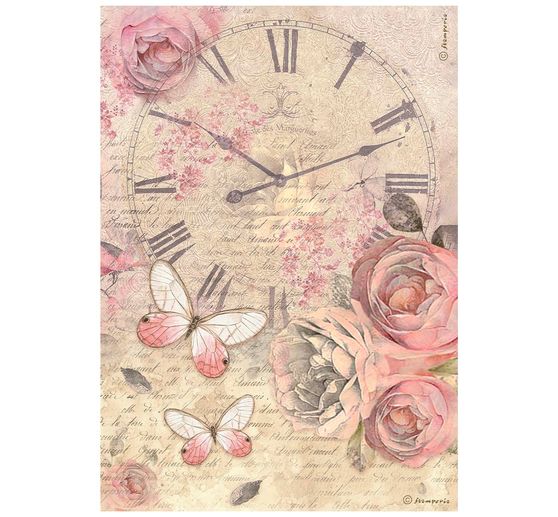 Motiv-Strohseide "Shabby Rose - Uhr"