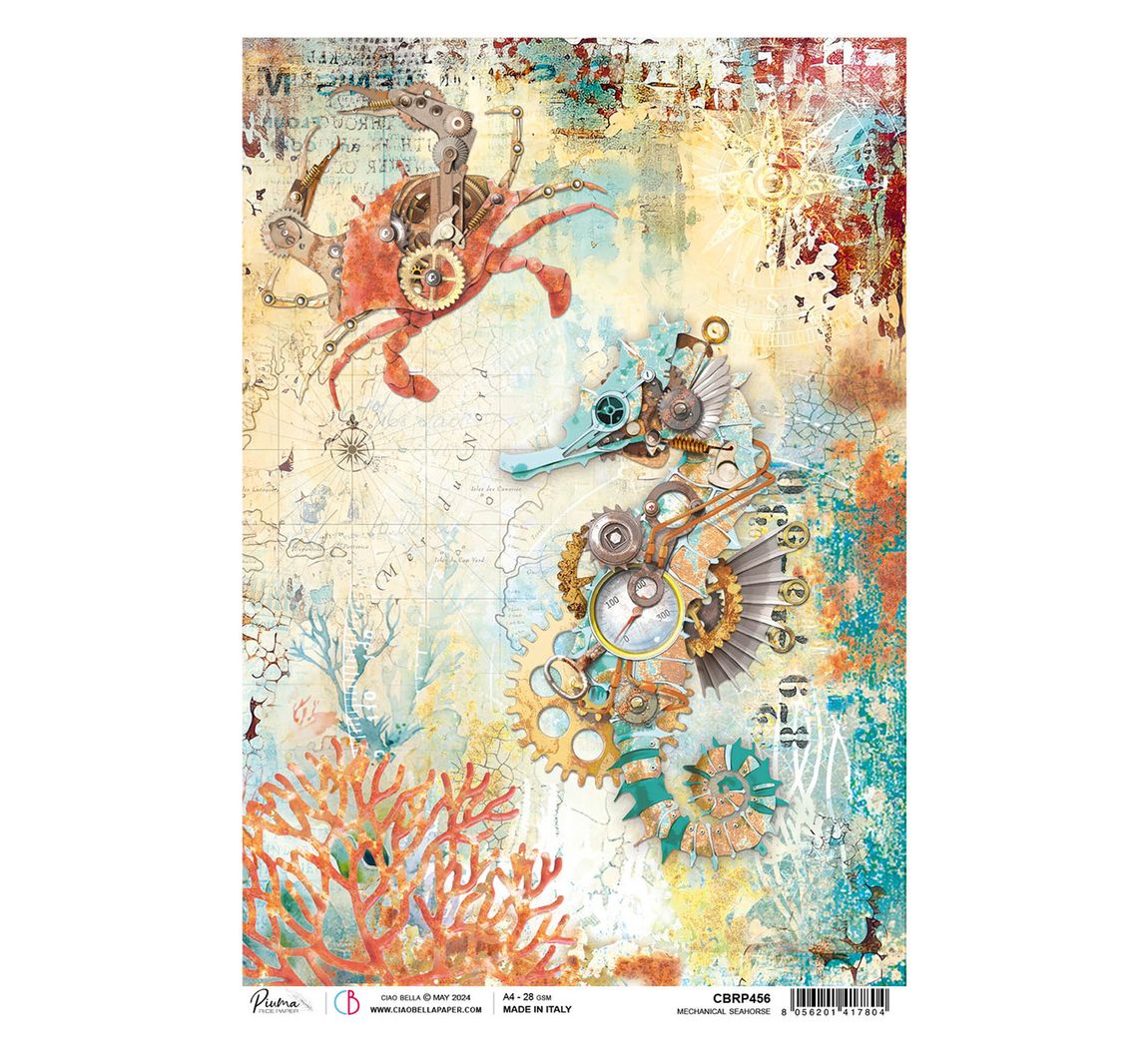 Motiv-Strohseide "Coral Reef - Seahorse"