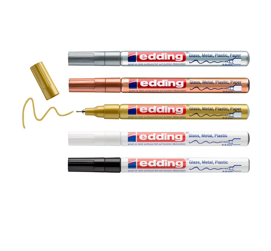 edding 780 Glanzlack-Marker Metallic, Basic, 5er-Set