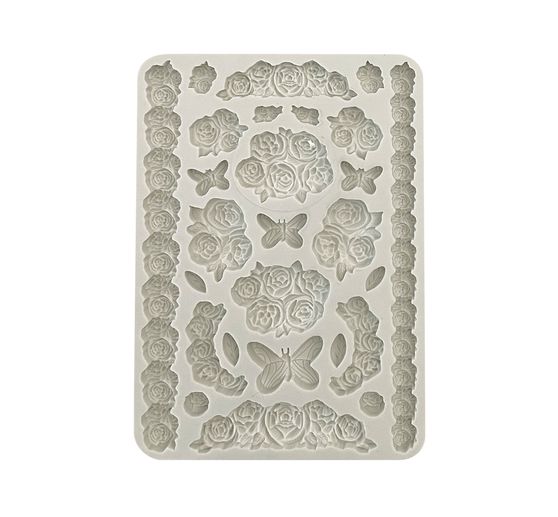 Silikon Gießform "Shabby Rose - Roses & Butterfly"