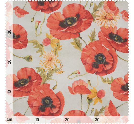 Motiv-Stoff Leinenoptik "Mohnblumen"