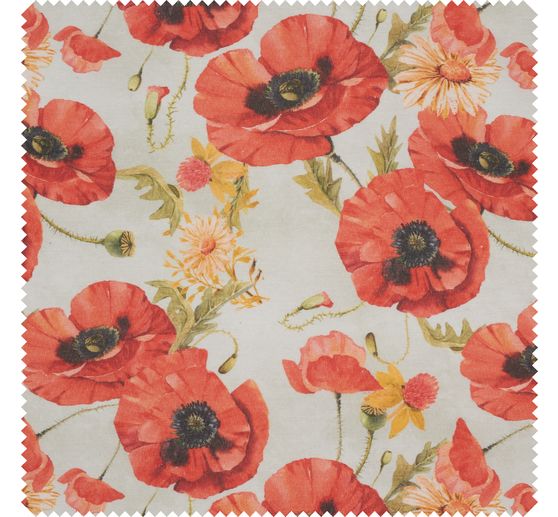 Motiv-Stoff Leinenoptik "Mohnblumen"