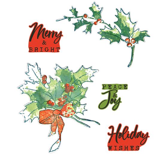 Sizzix Stanzschablone und Clear Stamps "Pencil Line Holly by 49 and Market"