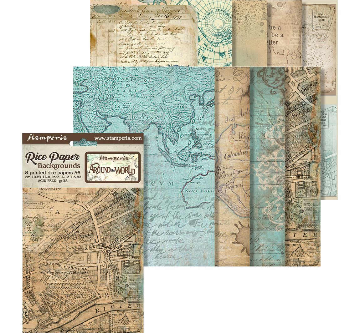 Motiv-Strohseide Backgrounds "Around the World", 8er-Set