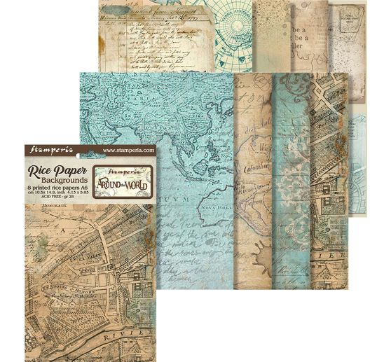 Motiv-Strohseide Backgrounds "Around the World", 8er-Set