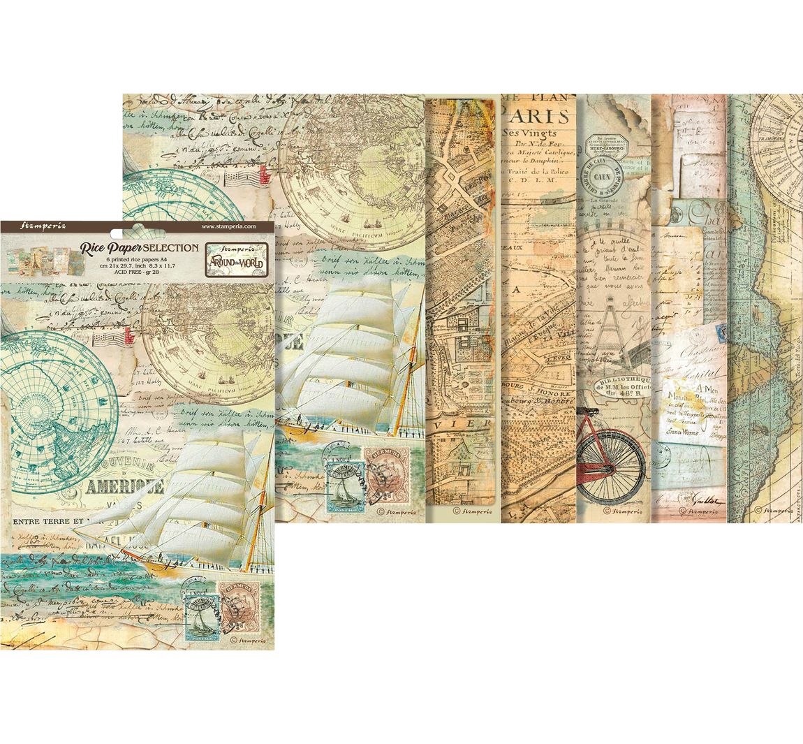 Stamperia Motiv-Strohseiden Sortiment "Around The World", 6er-Set