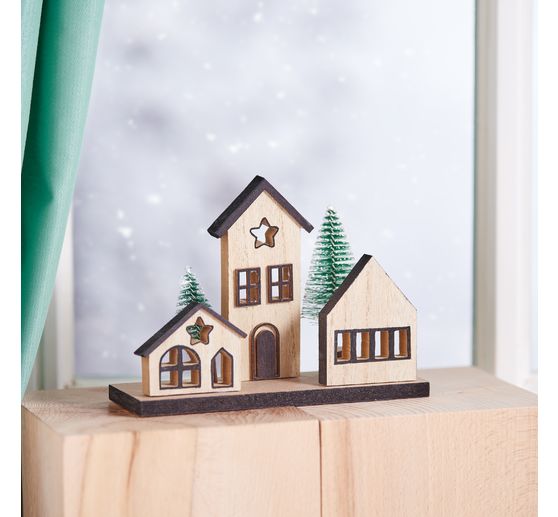 VBS Holzbausatz "Weihnachtshäuser mit Tannen"