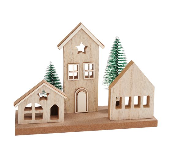 VBS Holzbausatz "Weihnachtshäuser mit Tannen"