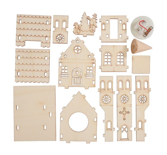 VBS Holzbausatz "Kirche mit runder Turmspitze", inkl. LED