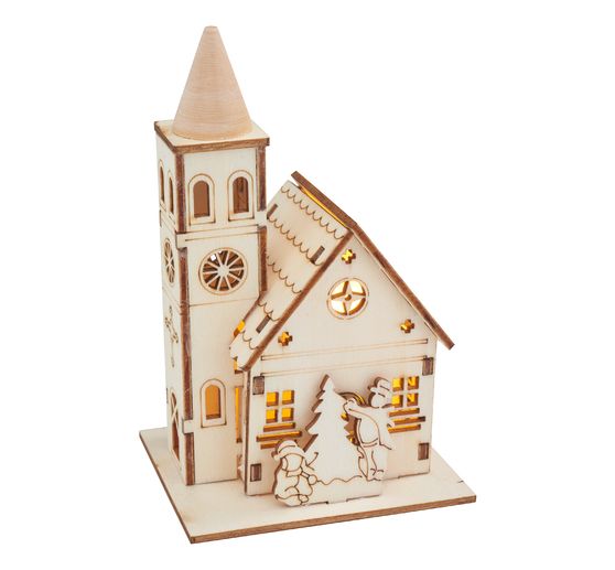 VBS Holzbausatz "Kirche mit runder Turmspitze", inkl. LED