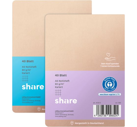 share Notebook A6 squared pastel blue-lavender, 40 sheets